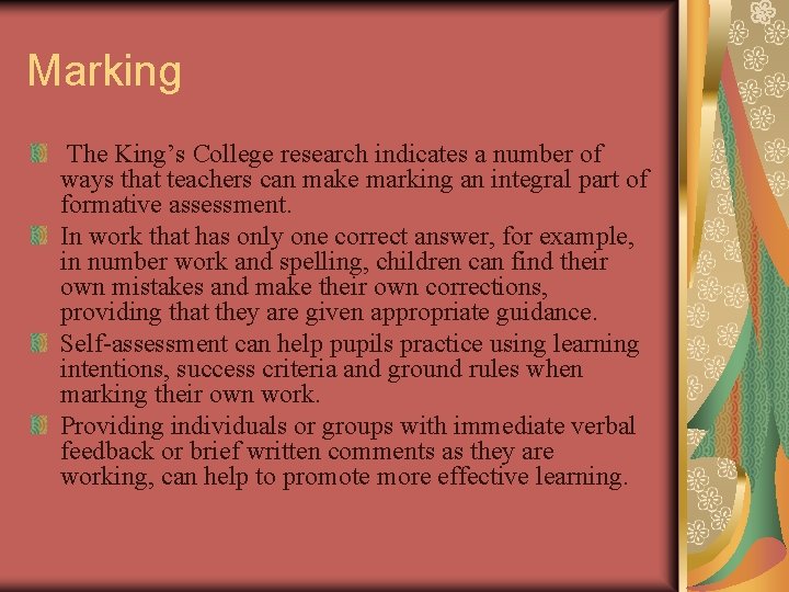 Marking The King’s College research indicates a number of ways that teachers can make