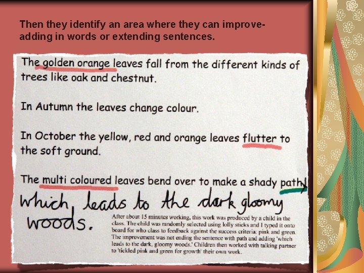 Then they identify an area where they can improveadding in words or extending sentences.
