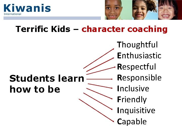 Terrific Kids – character coaching Students learn how to be Thoughtful Enthusiastic Respectful Responsible