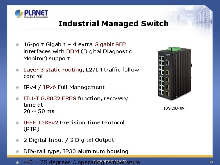 Industrial Managed Switch u 16 -port Gigabit + 4 extra Gigabit SFP interfaces with