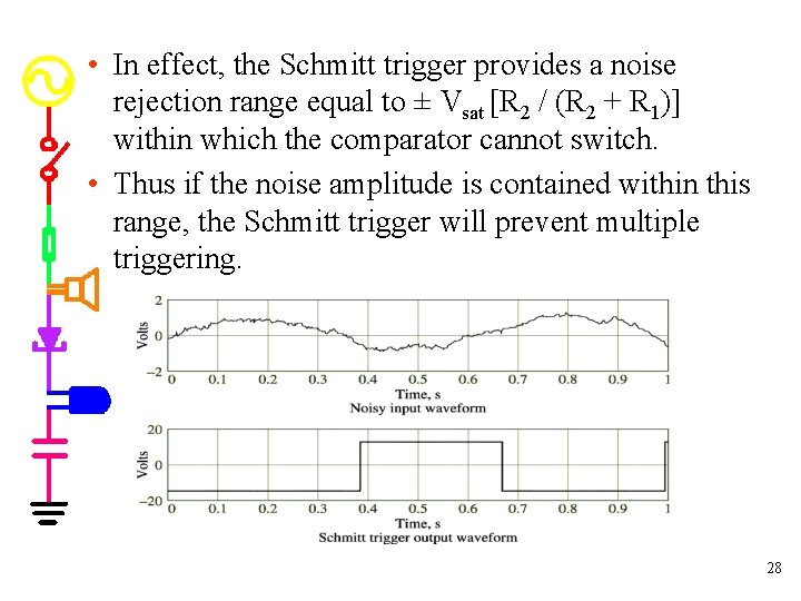  • In effect, the Schmitt trigger provides a noise rejection range equal to