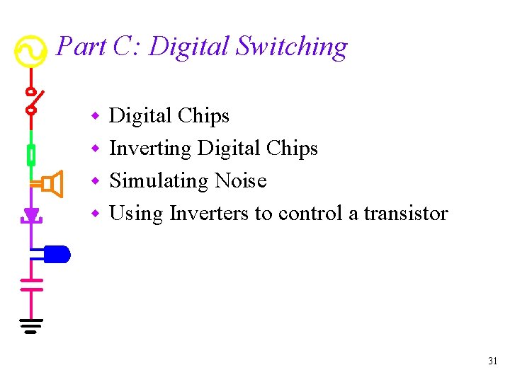 Part C: Digital Switching Digital Chips w Inverting Digital Chips w Simulating Noise w