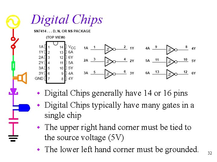 Digital Chips generally have 14 or 16 pins w Digital Chips typically have many