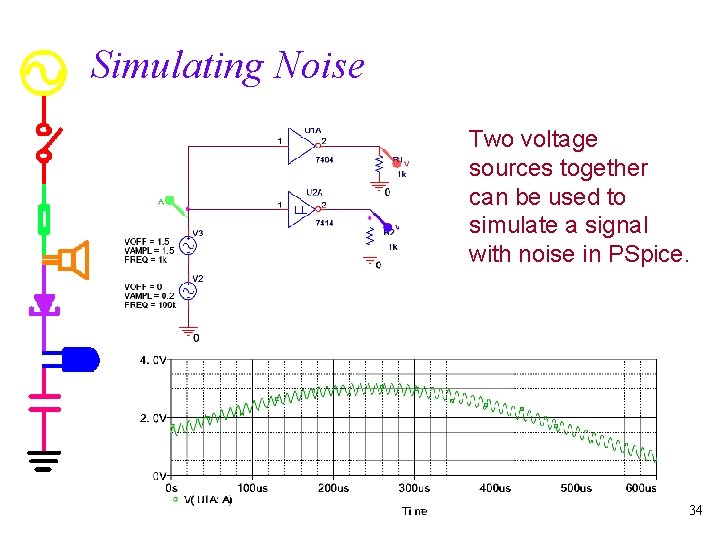 Simulating Noise Two voltage sources together can be used to simulate a signal with