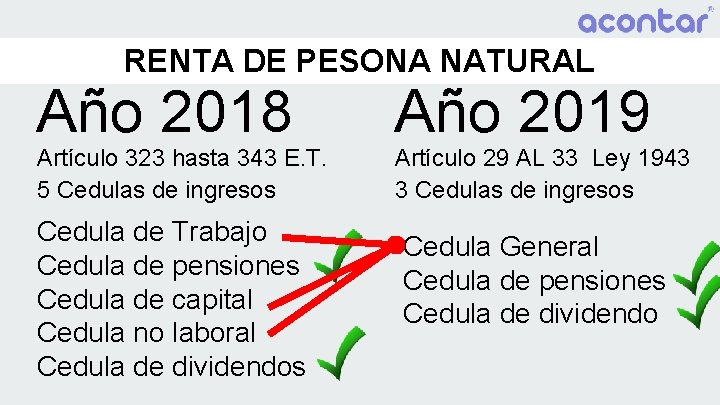 RENTA DE PESONA NATURAL Año 2018 Artículo 323 hasta 343 E. T. 5 Cedulas