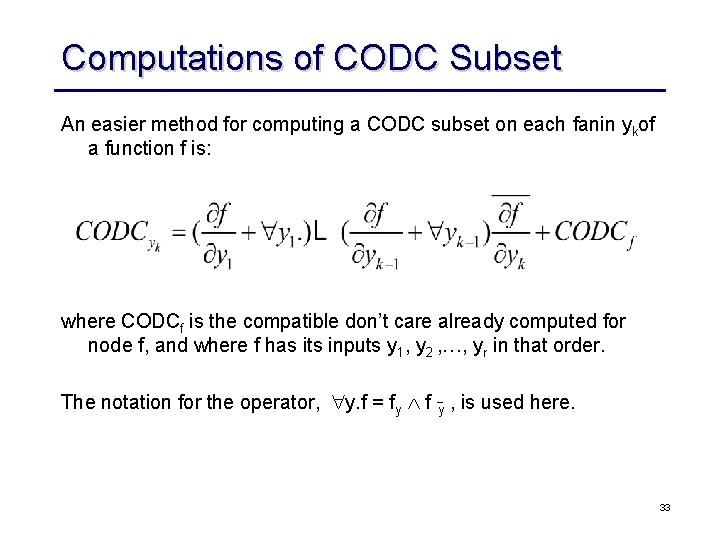 Computations of CODC Subset An easier method for computing a CODC subset on each