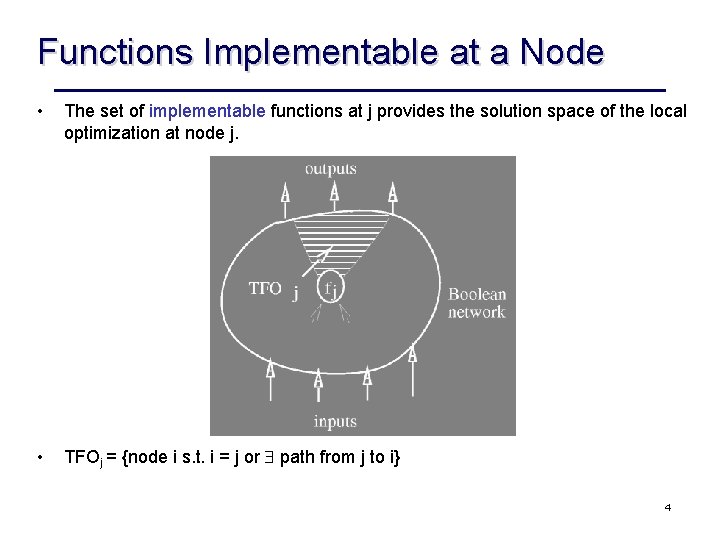 Functions Implementable at a Node • The set of implementable functions at j provides