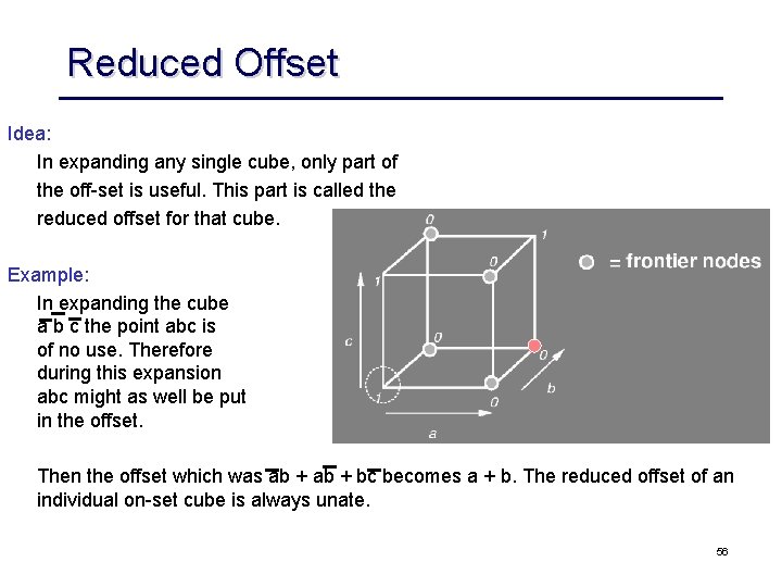 Reduced Offset Idea: In expanding any single cube, only part of the off set