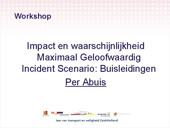 Workshop Impact en waarschijnlijkheid Maximaal Geloofwaardig Incident Scenario: Buisleidingen Per Abuis 