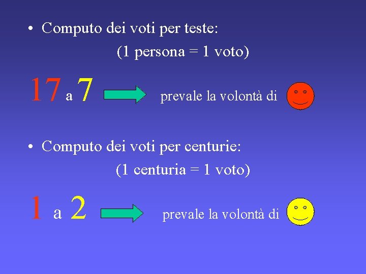  • Computo dei voti per teste: (1 persona = 1 voto) 17 a