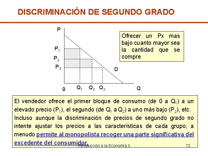 DISCRIMINACIÓN DE SEGUNDO GRADO P Ofrecer un Px mas bajo cuanto mayor sea la