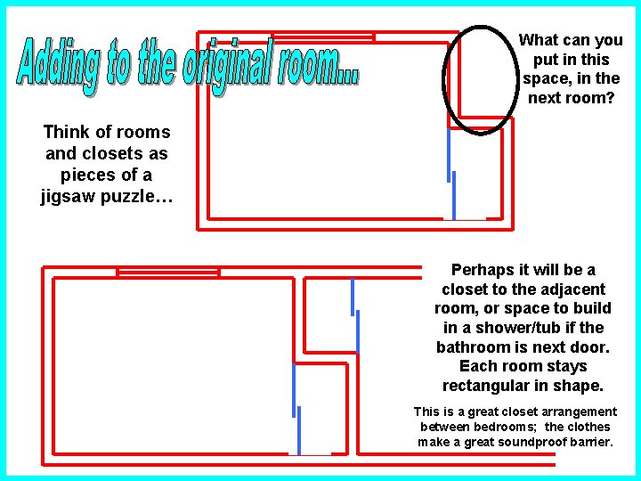 What can you put in this space, in the next room? Think of rooms