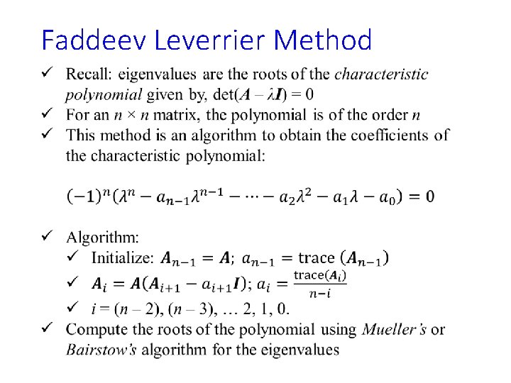 Faddeev Leverrier Method 