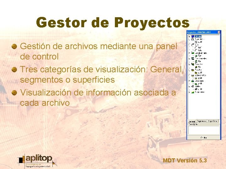 Gestor de Proyectos Gestión de archivos mediante una panel de control Tres categorías de