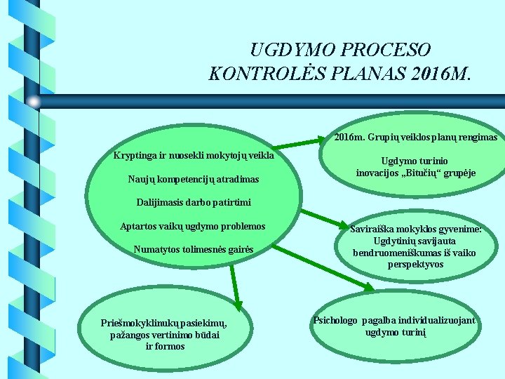 UGDYMO PROCESO KONTROLĖS PLANAS 2016 M. 2016 m. Grupių veiklos planų rengimas Kryptinga ir