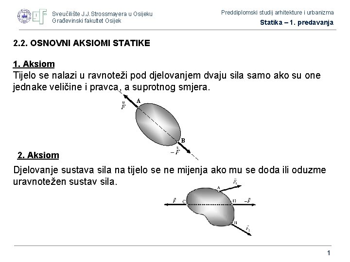 Preddiplomski studij arhitekture i urbanizma Sveučilište J. J. Strossmayera u Osijeku Građevinski fakultet Osijek