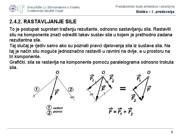 Sveučilište J. J. Strossmayera u Osijeku Građevinski fakultet Osijek Preddiplomski studij arhitekture i urbanizma