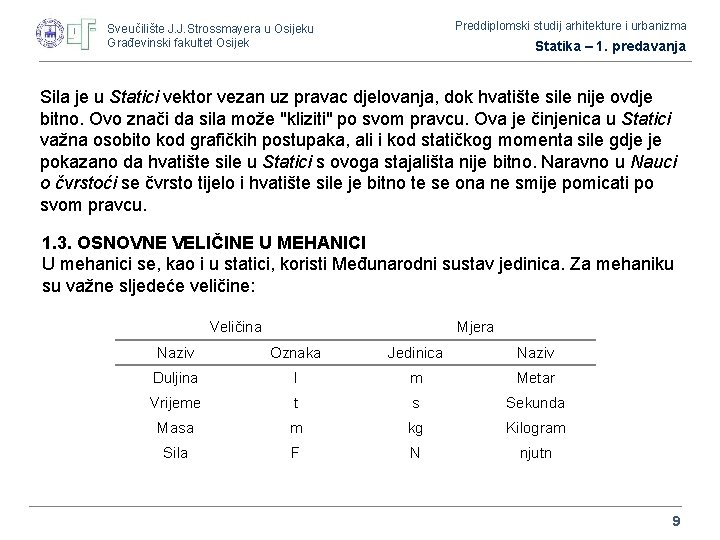 Preddiplomski studij arhitekture i urbanizma Sveučilište J. J. Strossmayera u Osijeku Građevinski fakultet Osijek