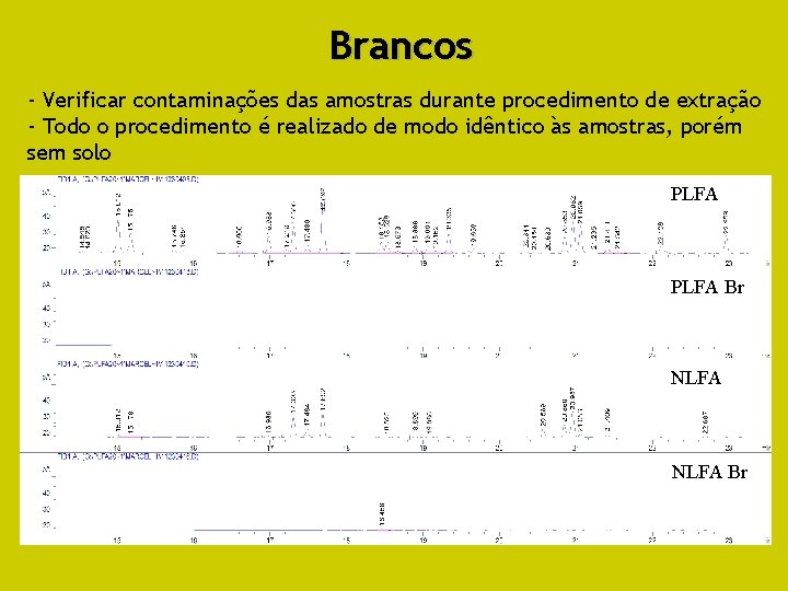 Brancos - Verificar contaminações das amostras durante procedimento de extração - Todo o procedimento