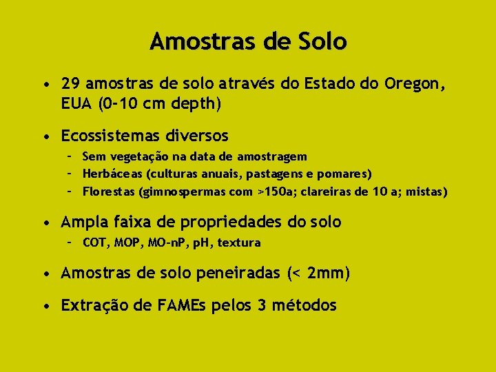 Amostras de Solo • 29 amostras de solo através do Estado do Oregon, EUA