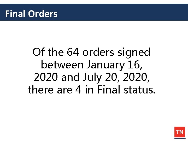 Final Orders Of the 64 orders signed between January 16, 2020 and July 20,