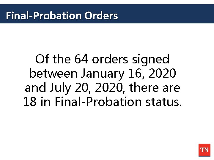 Final-Probation Orders Of the 64 orders signed between January 16, 2020 and July 20,