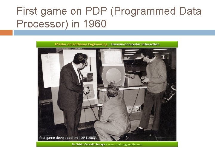 First game on PDP (Programmed Data Processor) in 1960 