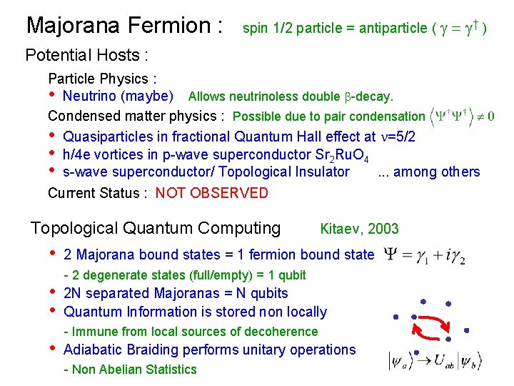 Majorana Fermion : spin 1/2 particle = antiparticle ( g = g† ) Potential