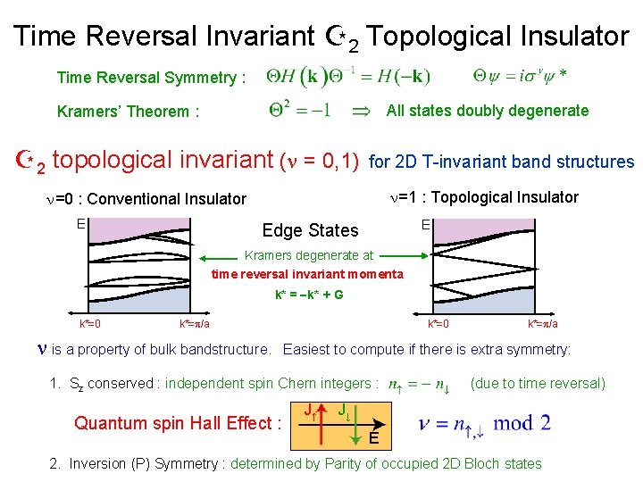 Time Reversal Invariant 2 Topological Insulator Time Reversal Symmetry : All states doubly degenerate
