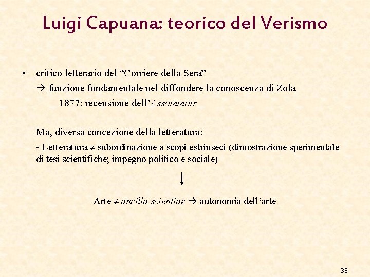 Luigi Capuana: teorico del Verismo • critico letterario del “Corriere della Sera” funzione fondamentale