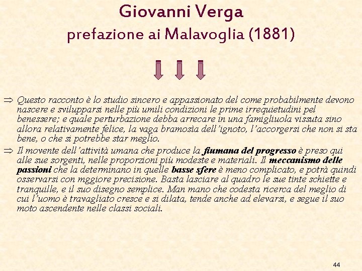 Giovanni Verga prefazione ai Malavoglia (1881) Þ Questo racconto è lo studio sincero e