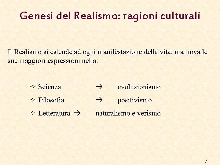 Genesi del Realismo: ragioni culturali Il Realismo si estende ad ogni manifestazione della vita,