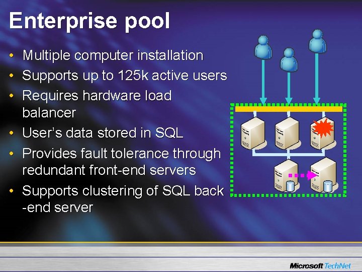 Enterprise pool • • • Multiple computer installation Supports up to 125 k active