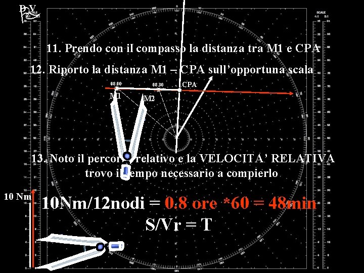DV 11. Prendo con il compasso la distanza tra M 1 e CPA 12.