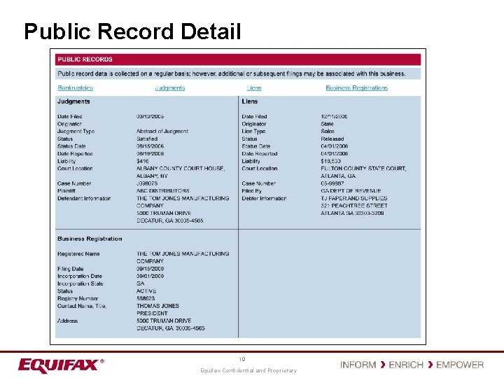 Public Record Detail 19 Equifax Confidential and Proprietary 