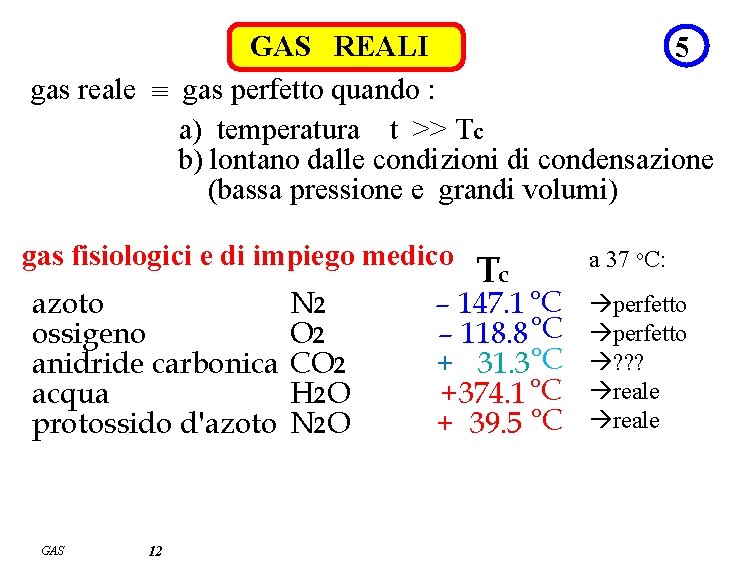GAS REALI 5 gas reale º gas perfetto quando : a) temperatura t >>