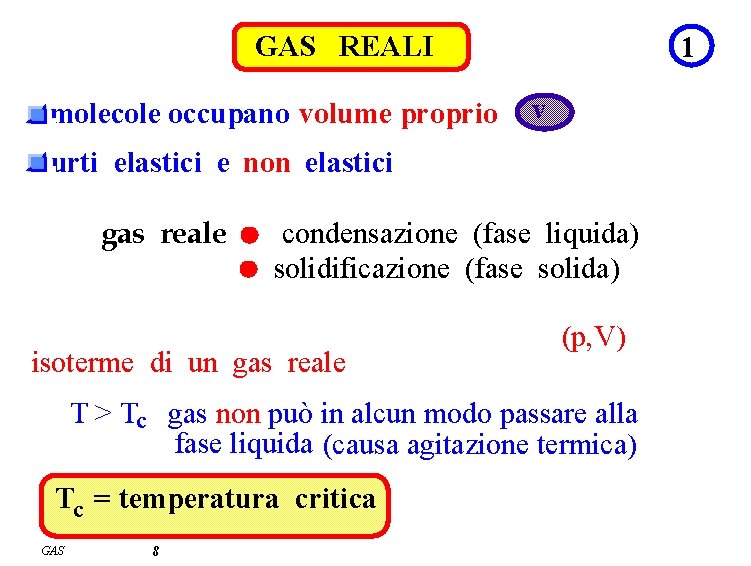 GAS REALI molecole occupano volume proprio 1 v urti elastici e non elastici gas