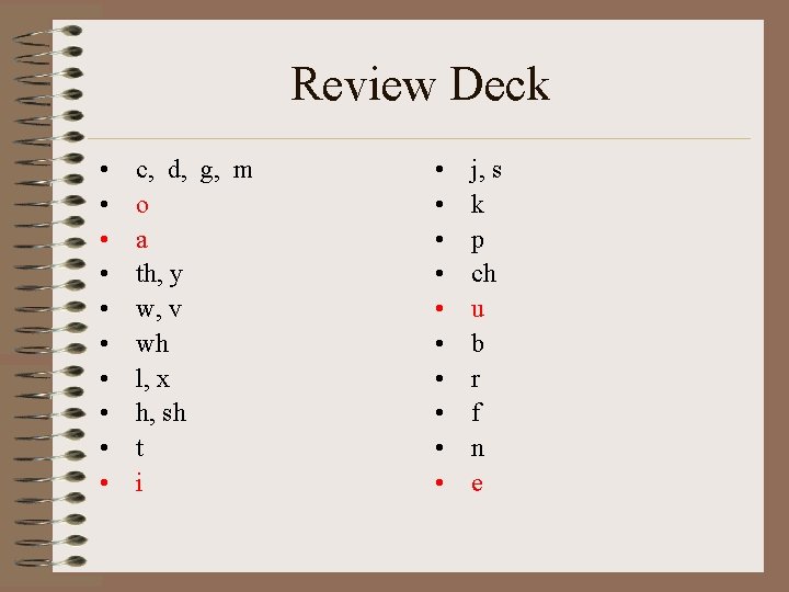 Review Deck • • • c, d, g, m o a th, y w,