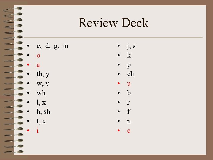Review Deck • • • c, d, g, m o a th, y w,