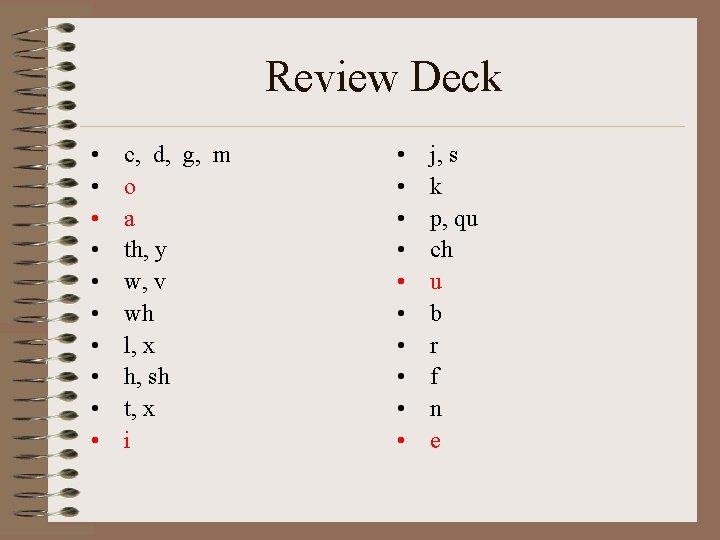 Review Deck • • • c, d, g, m o a th, y w,