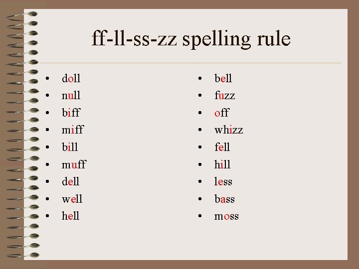 ff-ll-ss-zz spelling rule • • • doll null biff miff bill muff dell well