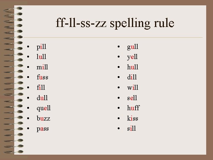 ff-ll-ss-zz spelling rule • • • pill lull mill fuss fill dull quell buzz