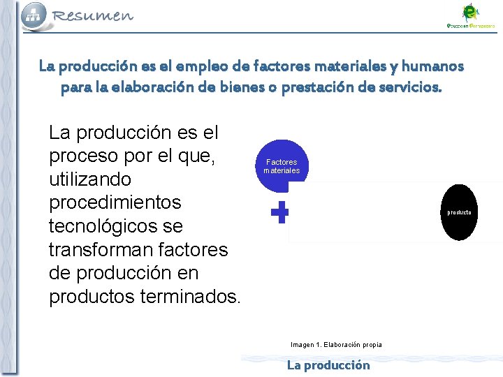 La producción es el empleo de factores materiales y humanos para la elaboración de