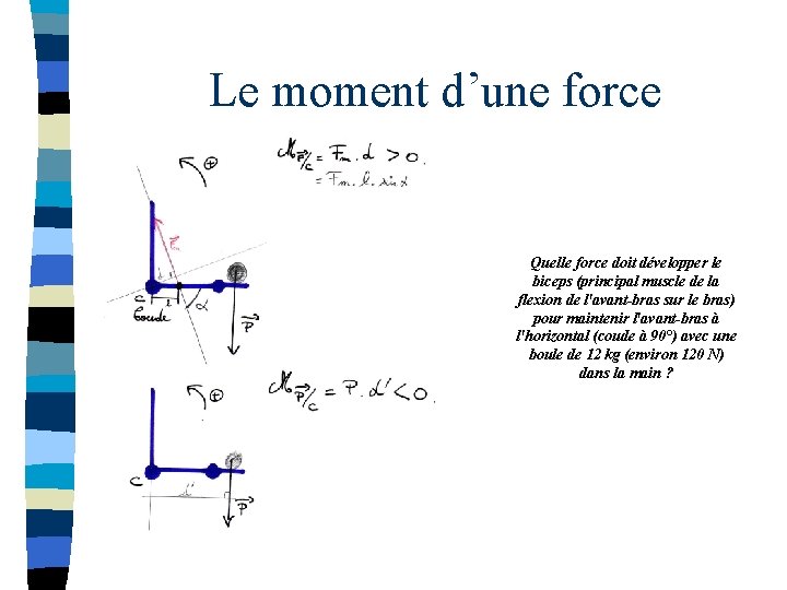 Le moment d’une force Quelle force doit développer le biceps (principal muscle de la
