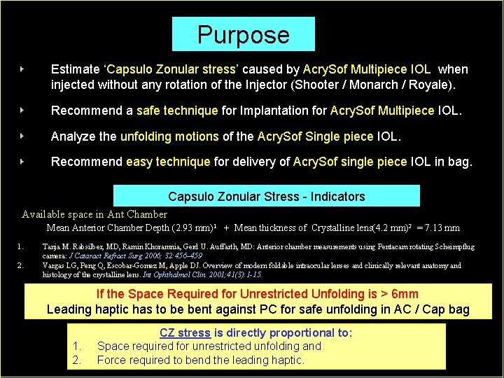 Purpose Estimate ‘Capsulo Zonular stress’ caused by Acry. Sof Multipiece IOL when injected without