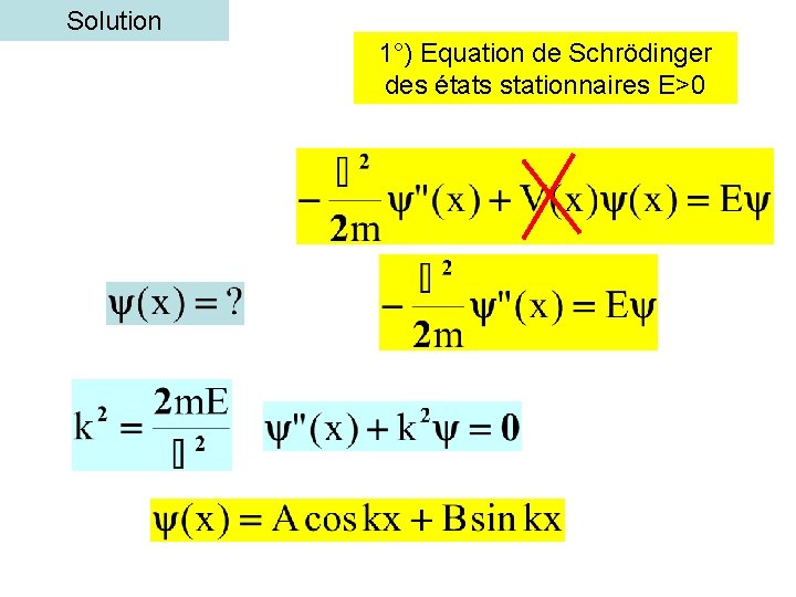 Solution 1°) Equation de Schrödinger des états stationnaires E>0 