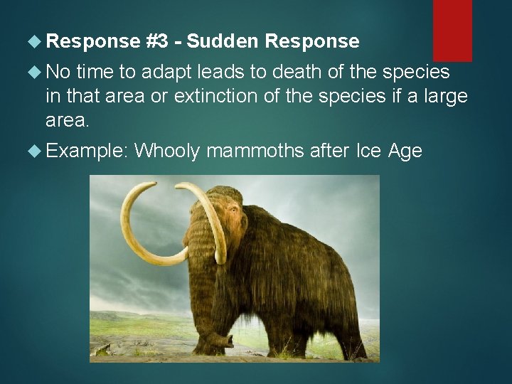 Response #3 - Sudden Response No time to adapt leads to death of Response #3 - Sudden Response No time to adapt leads to death of