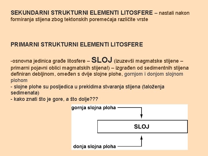 SEKUNDARNI STRUKTURNI ELEMENTI LITOSFERE – nastali nakon formiranja stijena zbog tektonskih poremećaja različite vrste