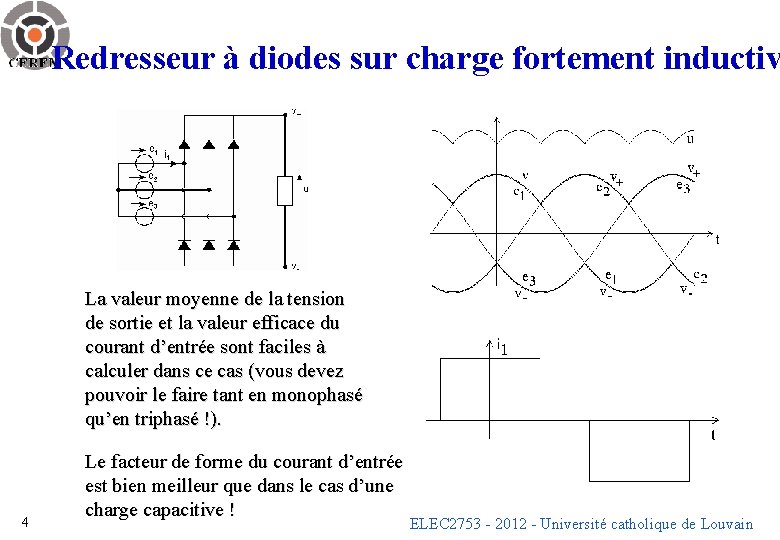 Redresseur à diodes sur charge fortement inductiv La valeur moyenne de la tension de