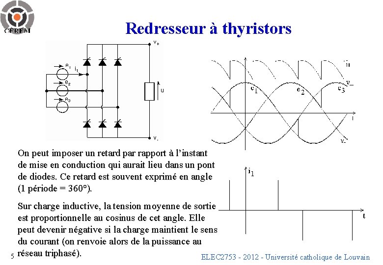 Redresseur à thyristors On peut imposer un retard par rapport à l’instant de mise